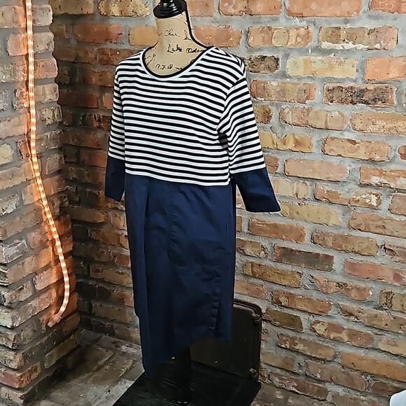COS Navy & White Oversized Striped Shift dress Small - Picture 4 of 16